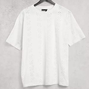NEW ASOS Womens SIZE 8 Oversized T-Shirt in all over White Broidery Top
